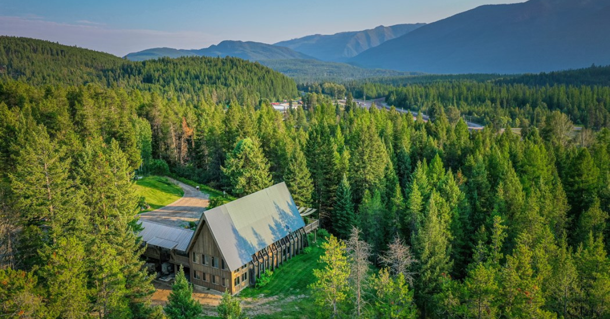 aerial image of lodging near glacier national park