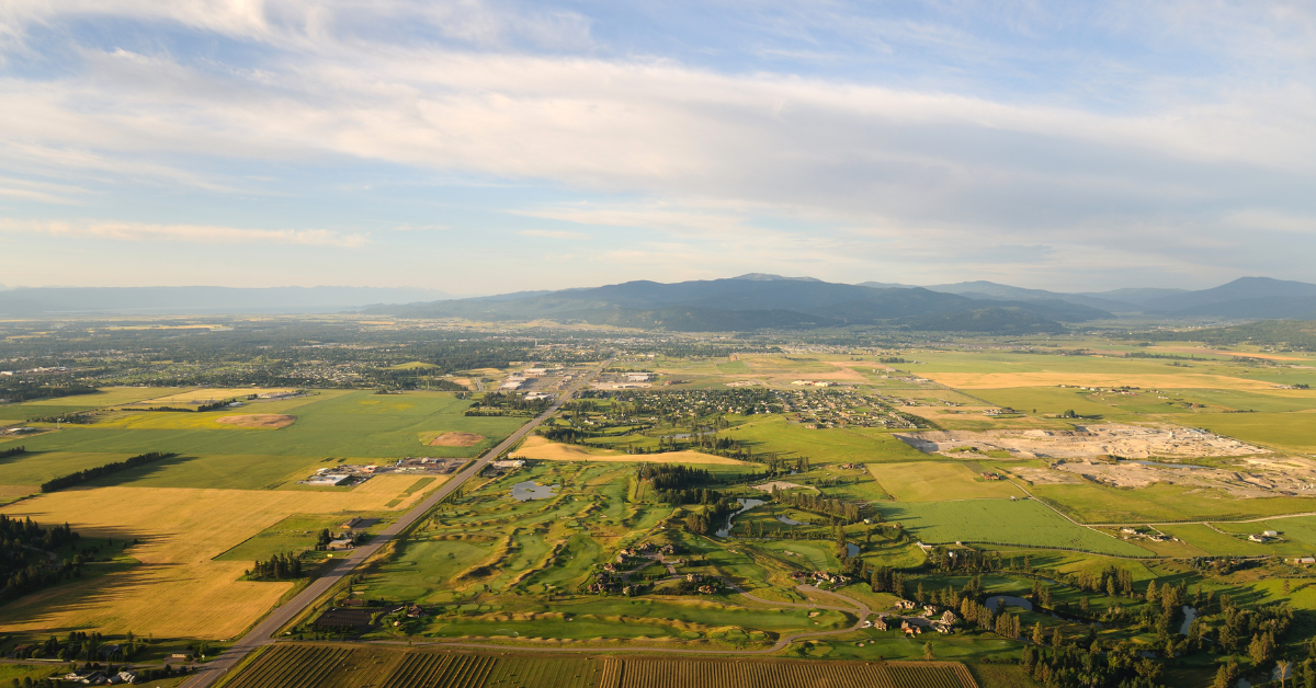 Aerial view of Kalispell, outside glacier international airport
