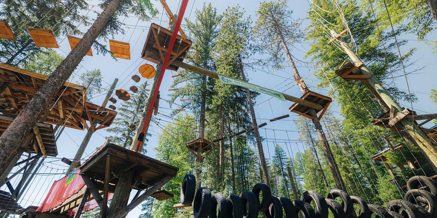 High ropes course obstacles at Glacier Highline