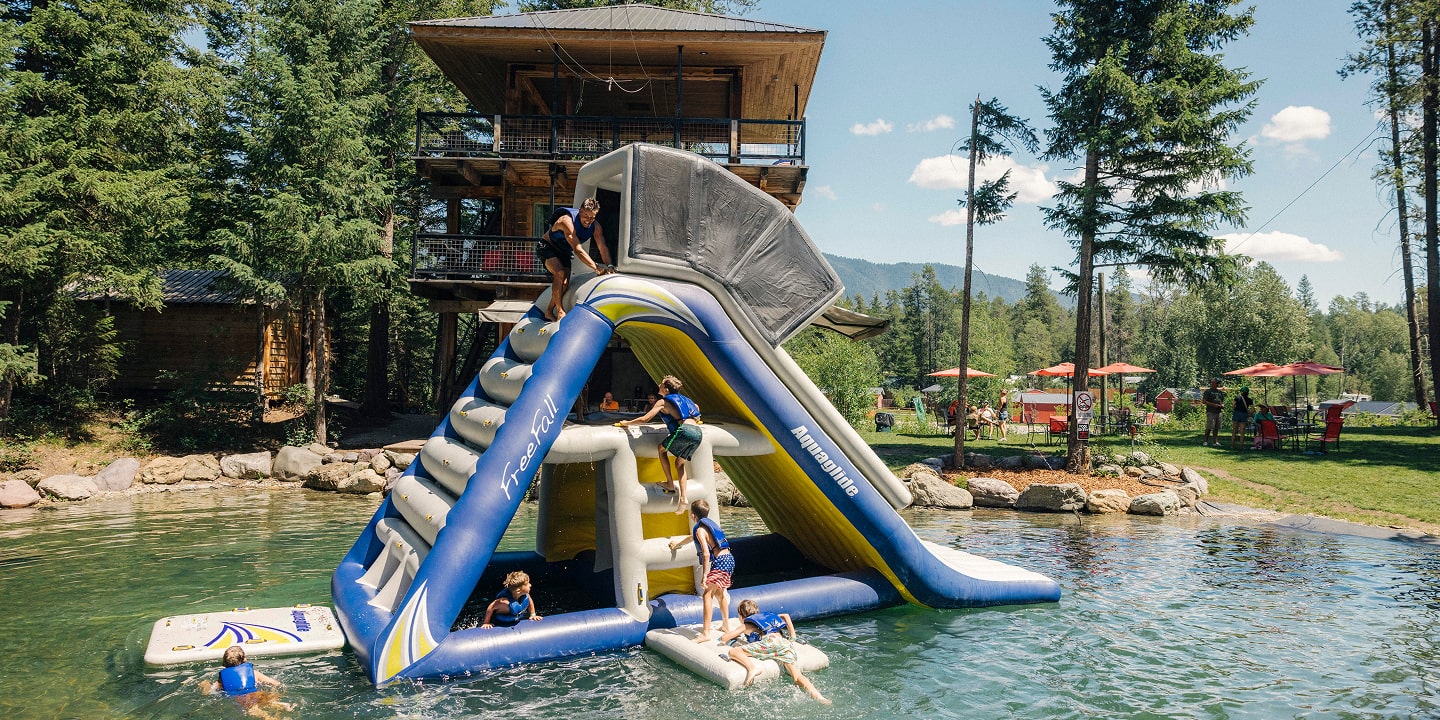 inflatable water slide at glacier highline