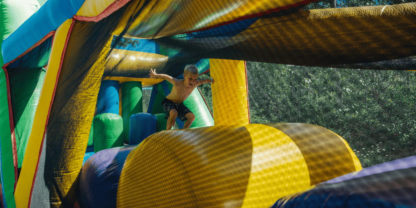 Inflatable obstacle course at Glacier Highline near Glacier National Park
