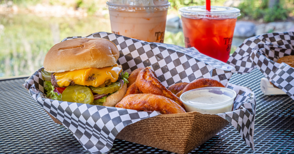Hamburger and onion rings from Glacier Highline near Glacier National Park